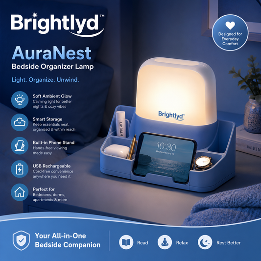 Brightlyd™ AuraNest Bedside Organizer Lamp